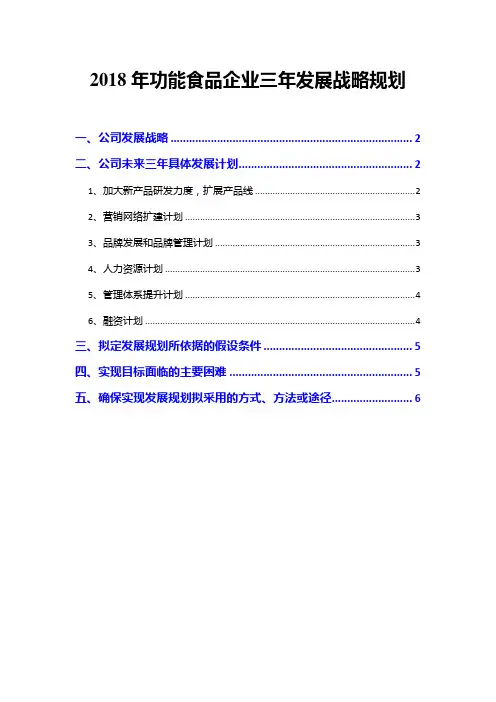 2018年功能食品企业三年发展战略规划