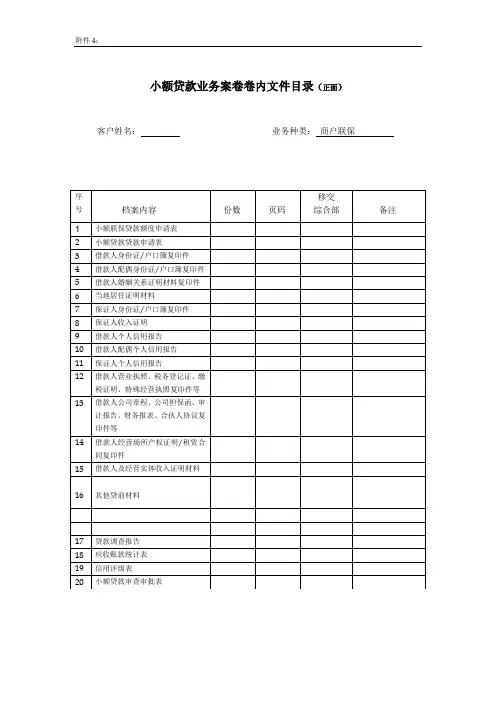 小额贷款档案清单