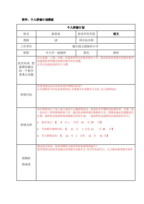 【网络研修】个人研修计划模板 2