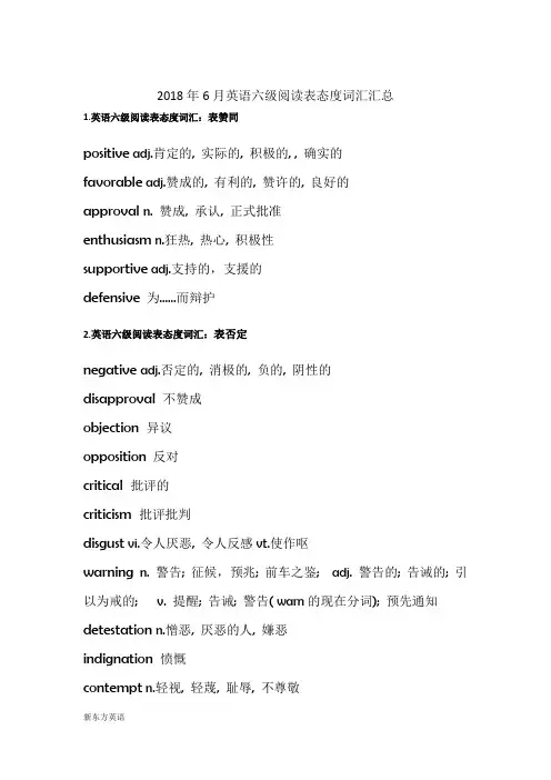 英语六级阅读表态度词汇汇总