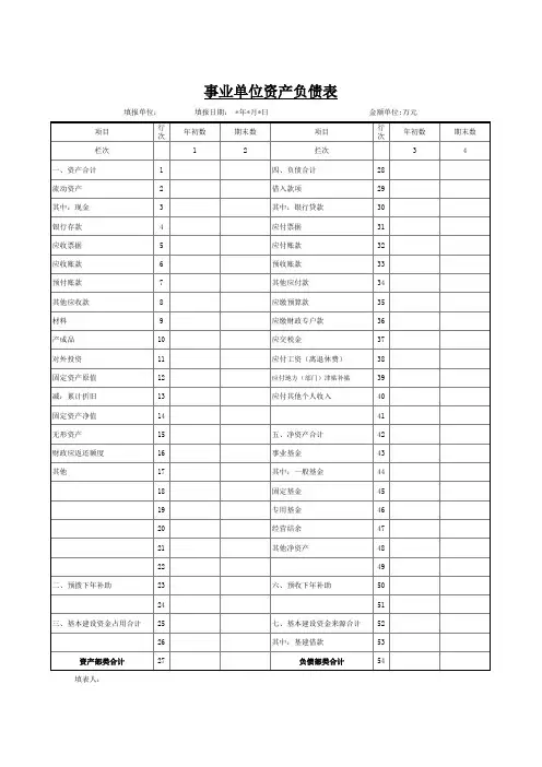 行政事业单位资产负债表
