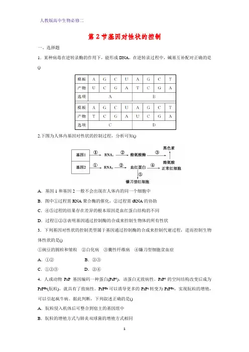 高中生物必修2课时作业7：4.2基因对性状的控制