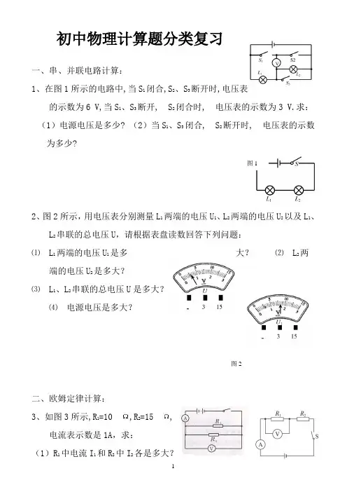 人教版初中物理计算题专题、电学专题复习(含答案)(全)