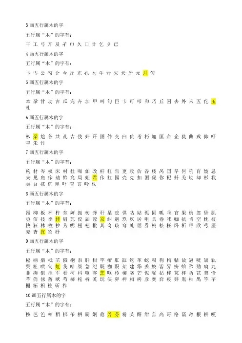 五行属木的汉字大全
