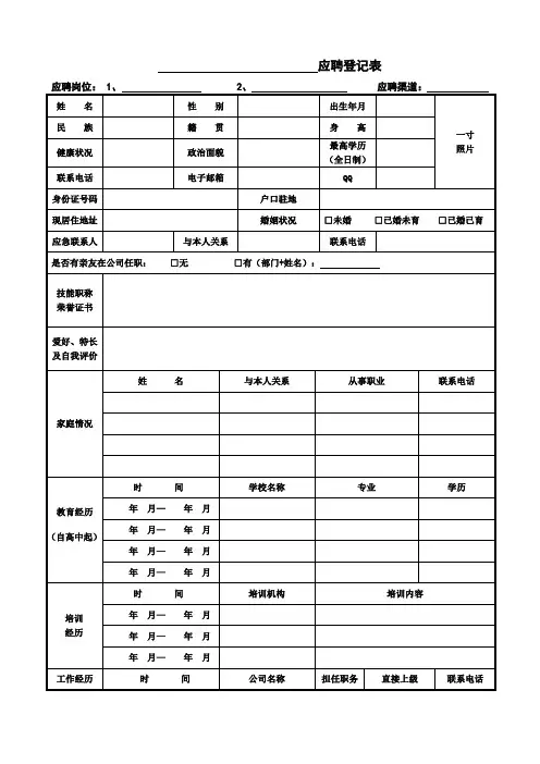 企业应聘登记表