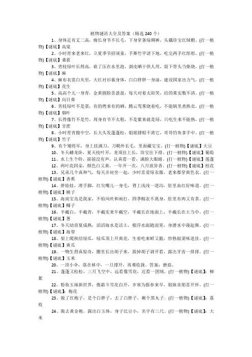 植物谜语大全及答案(精选240个)