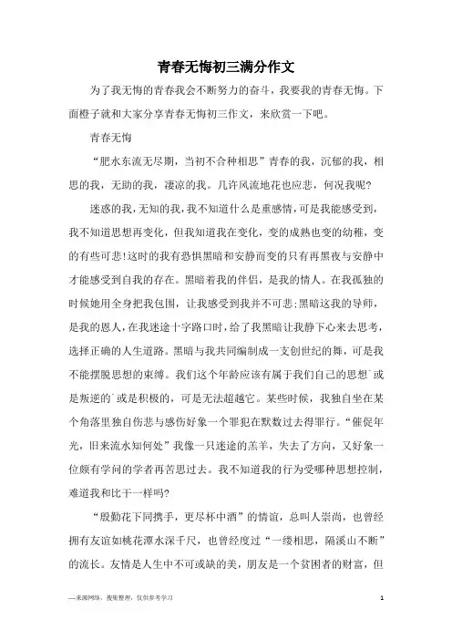 青春无悔初三满分作文