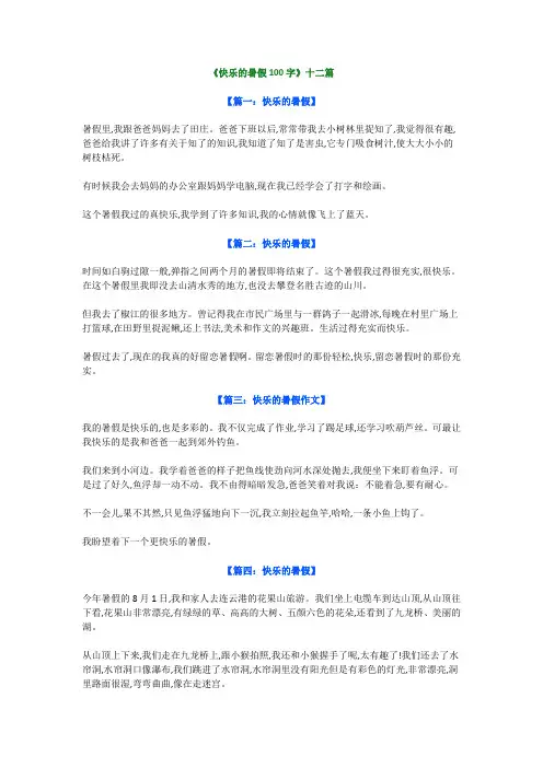 小学二年级作文《快乐的暑假100字》十二篇