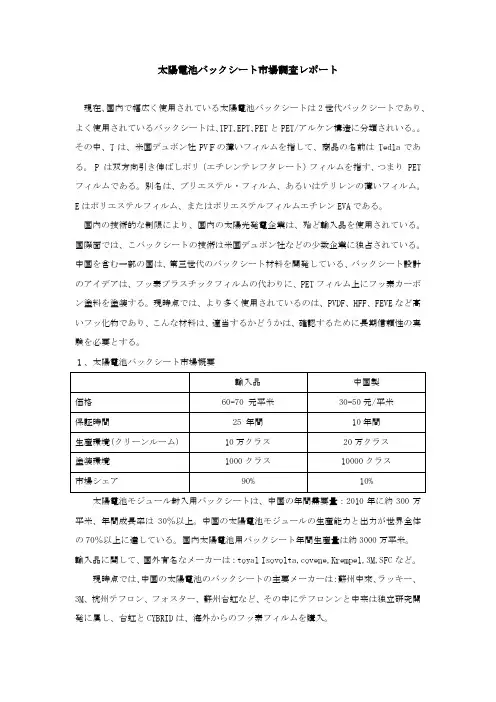 太阳能电池背板市场调查报告