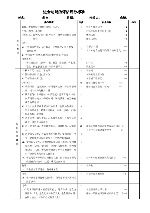 进食功能评估操作评分标准