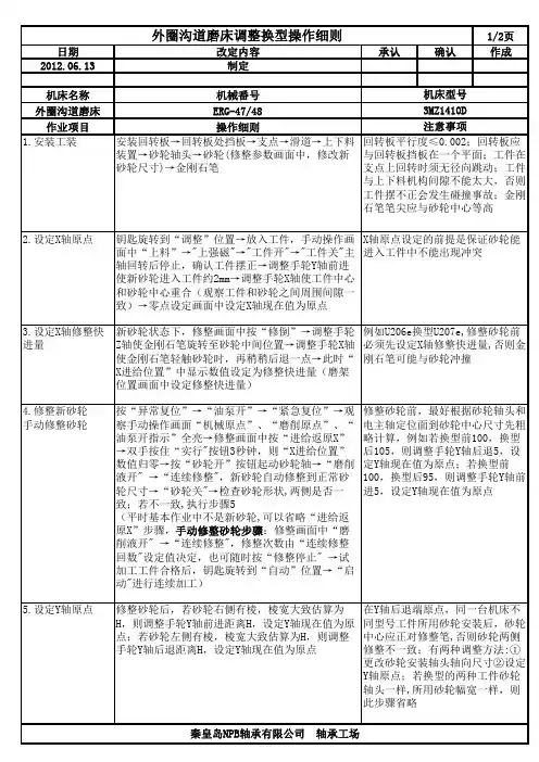 莱必泰外圈沟道磨床调整换型操作细则