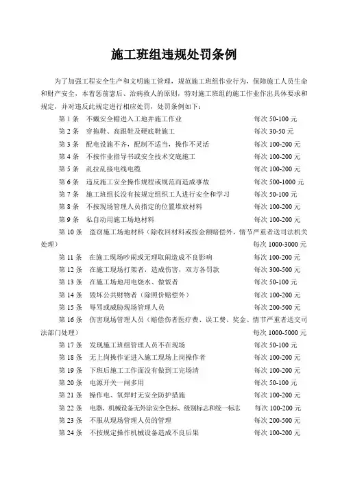 施工班组违规处罚条例