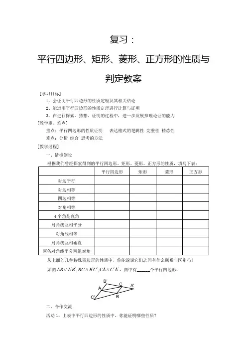 数学人教版八年级下册平行四边形、矩形、菱形、正方形的性质与判定