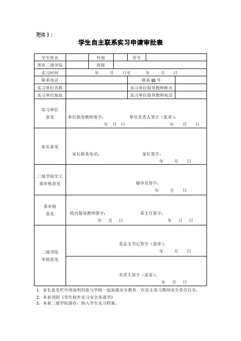 学生自主联系实习申请审批表