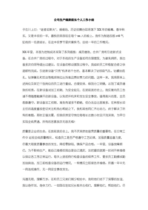 公司生产线班组长个人工作小结