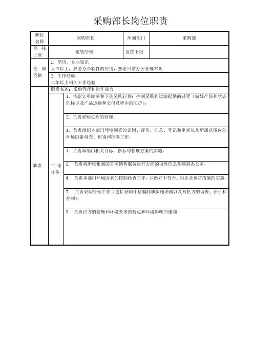 采购部部长岗位职责