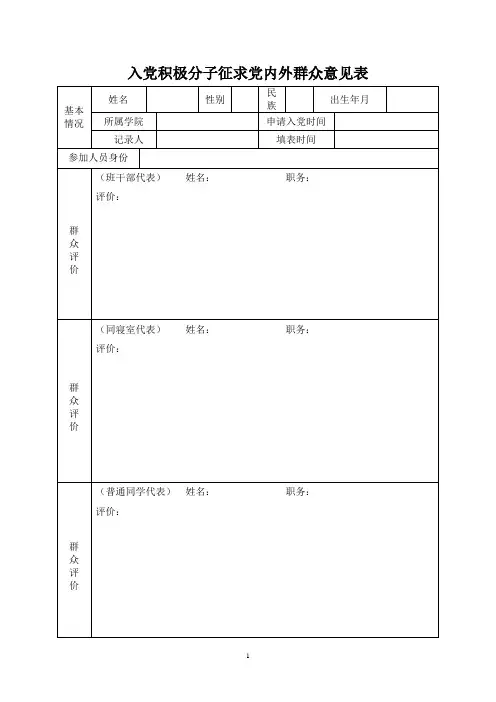 入党积极分子征求党内外群众意见表