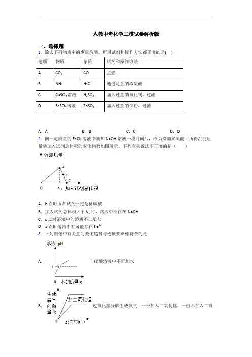 人教中考化学二模试卷解析版