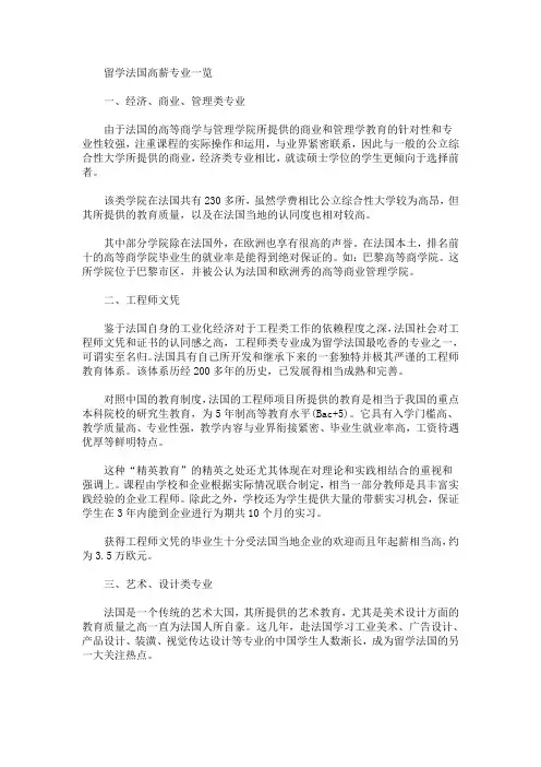 最新留学法国高薪专业一览