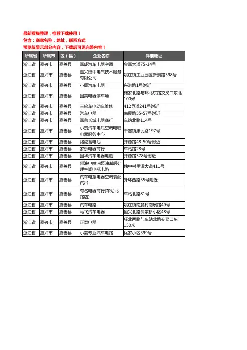 新版浙江省嘉兴市嘉善县汽车电器企业公司商家户名录单联系方式地址大全18家