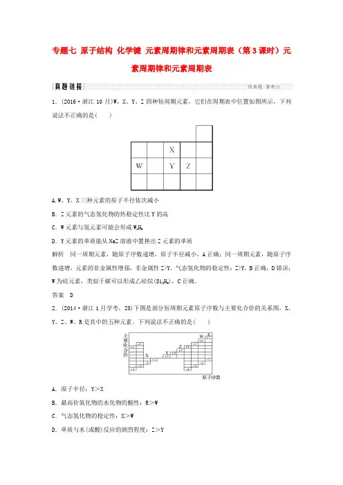 高考化学元素周期律和元素周期表真题链接