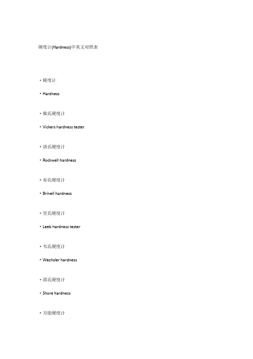 硬度计(Hardness)中英文对照表