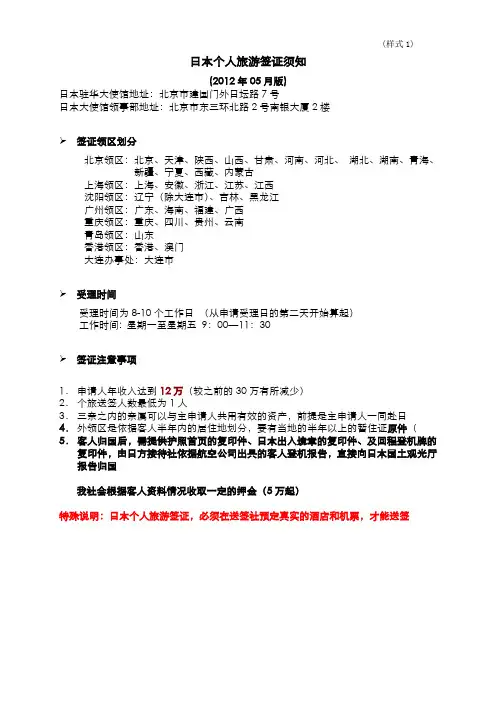日本团队、个人旅游签证须知、及申请表
