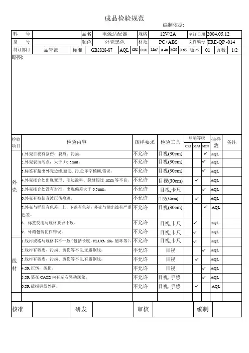 电源适配器检验标准
