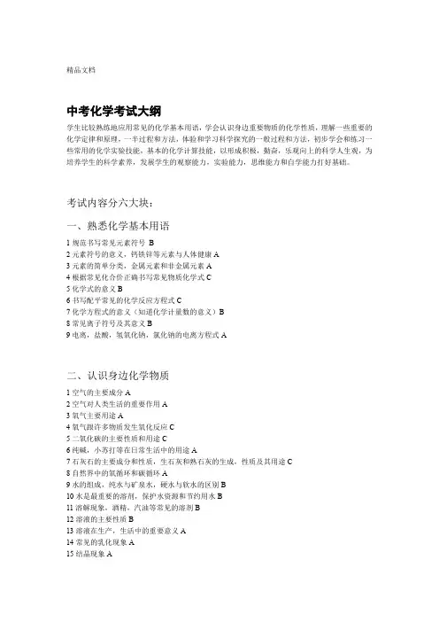 最新江苏中考化学考纲