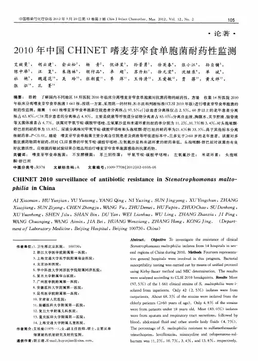 2010年中国CHINET嗜麦芽窄食单胞菌耐药性监测