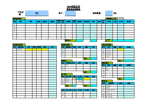 五金塑胶产品成本报价表