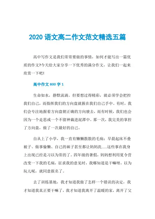 2020语文高二作文范文精选五篇