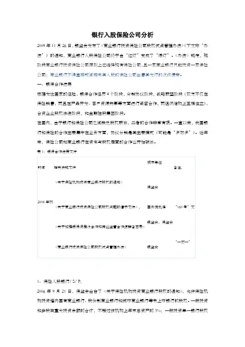 银行入股保险公司分析