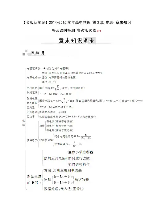 (粤教版)高中物理【选修3-1】第2章《电路》章末知识整合课时检测及答案