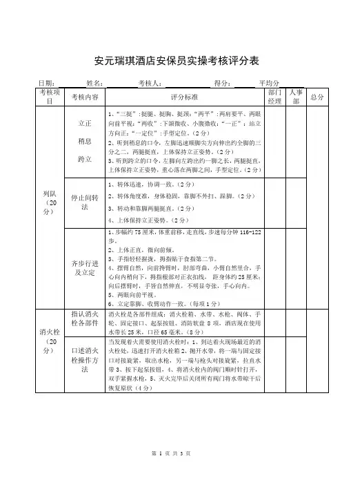 酒店保安部实操考核表