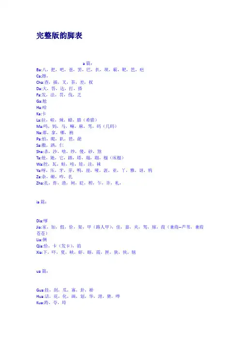 完整版韵脚表