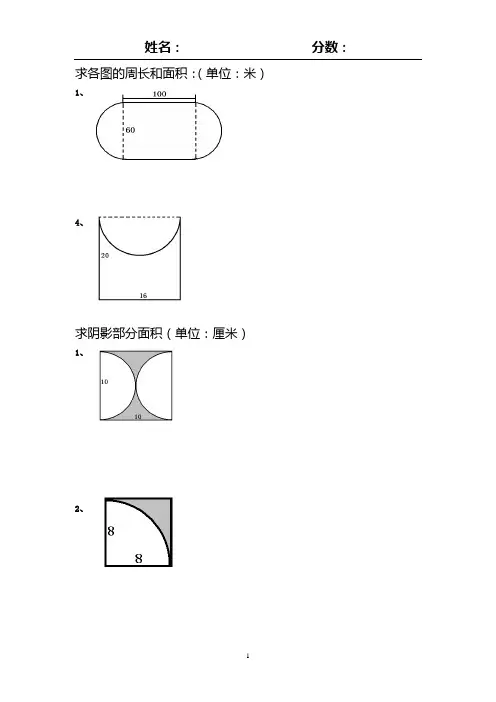 圆的周长和面积图形练习题