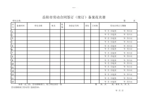岳阳市劳动用工备案表格