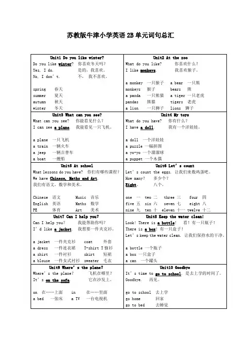 苏教版牛津小学英语2B期末复习资料1+3