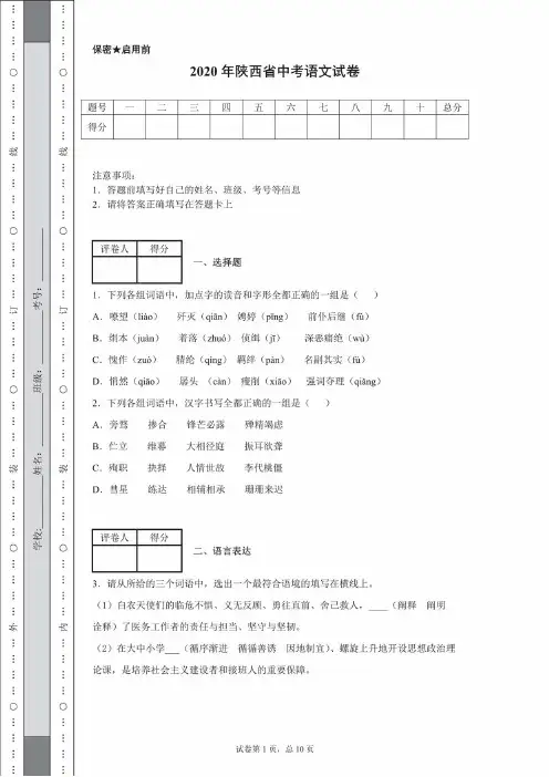 2020年陕西省中考语文试卷(含详细解析)