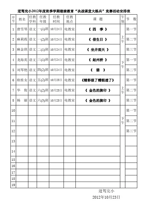2012年优质课安排表