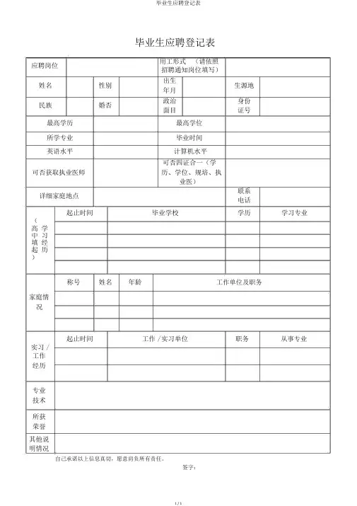 毕业生应聘登记表
