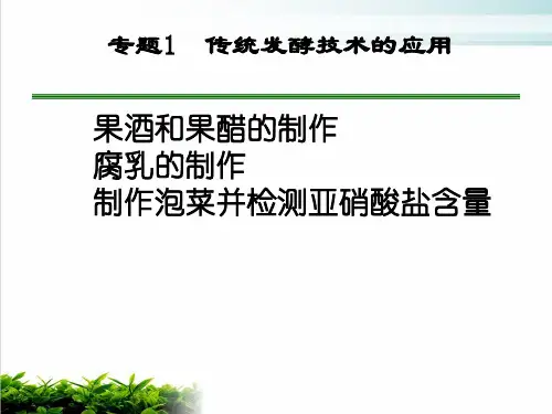 新人教版生物选修一《专题—传统发酵技术的应用》复习完美课件