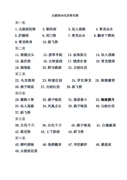 陈式太极剑49式各势名称