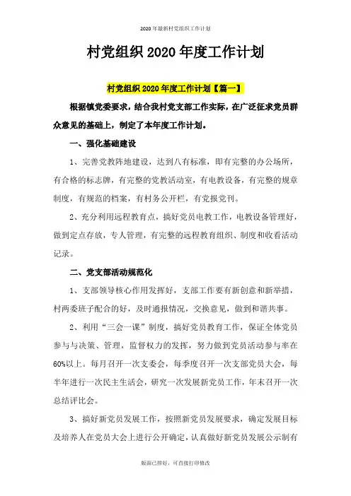 2020年最新村党组织工作计划