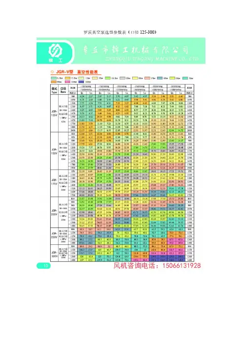 罗茨真空泵选型参数表(口径125-300)