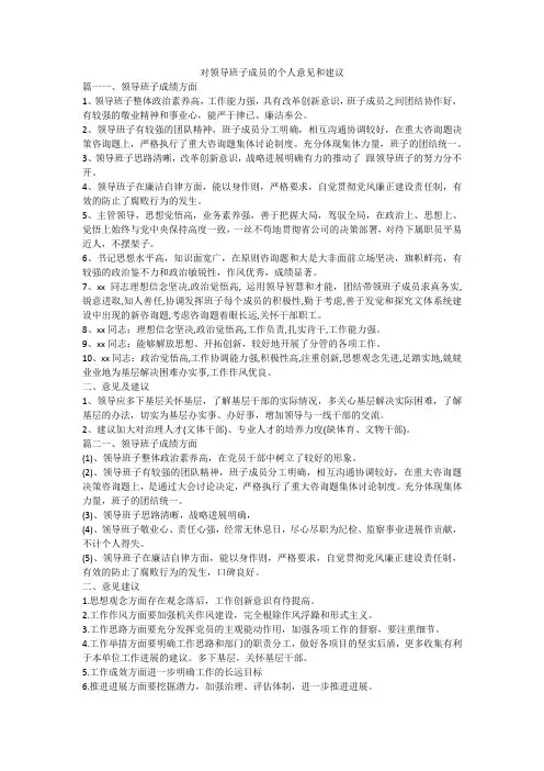 对领导班子成员的个人意见和建议