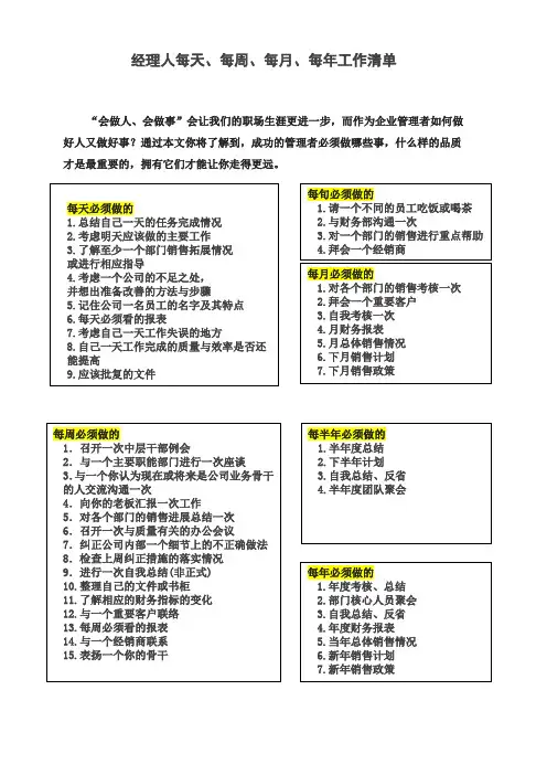 经理人每天、每周、每月、每年工作清单