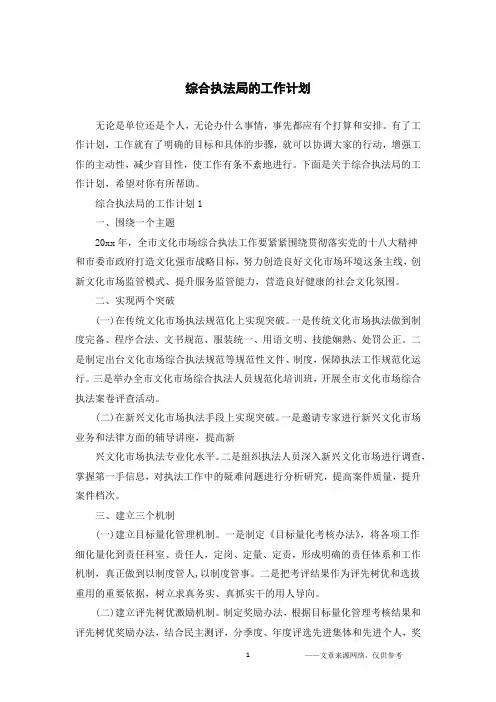综合执法局的工作计划