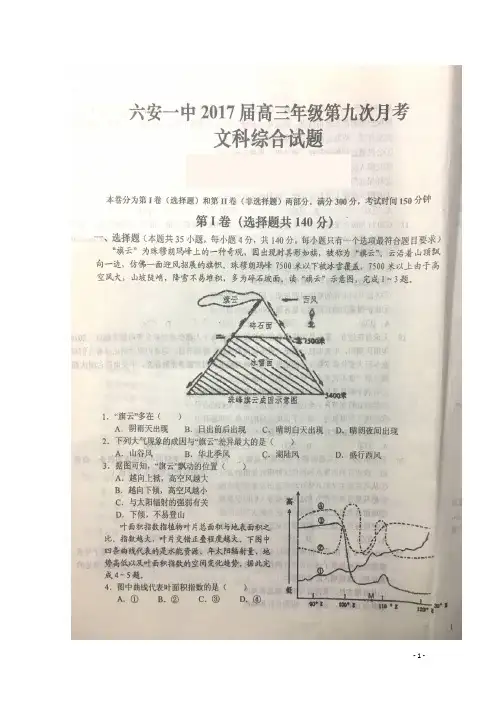 2017届安徽省六安市第一中学高三下学期第九次月考文科综合试题 扫描版
